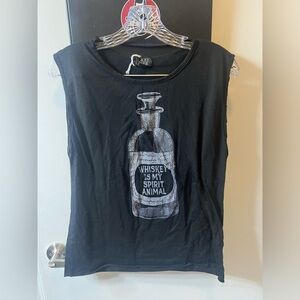 Black & Greige "Whiskey Is My Spirit Animal" Graphic Muscle Tank